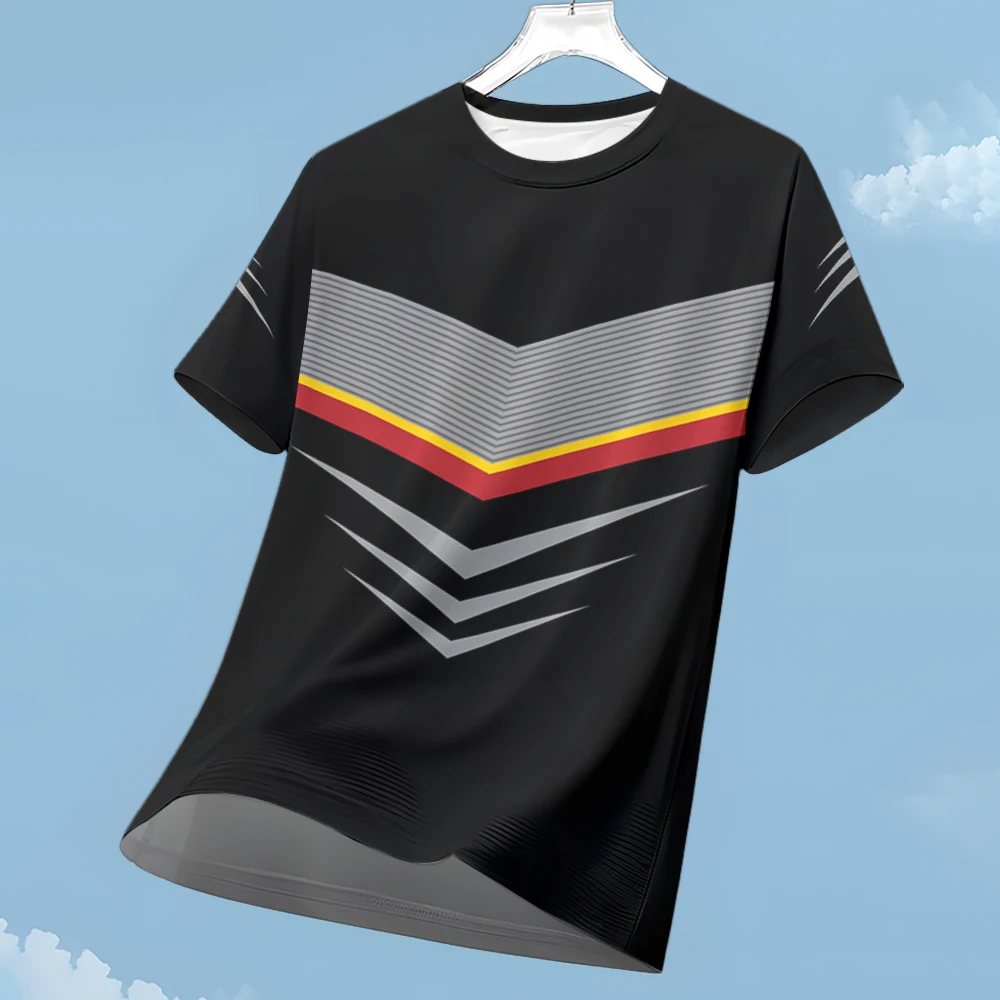 

Fashion Gradient Stripe Print T Shirt For Men Outdoor Run Fitness Sports Short Sleeve Tops Summer Breathable Clothing Loose Tees