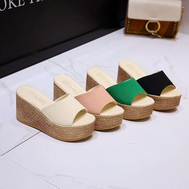 2024 Summer New Casual Solid Color Elegant Women\'s Sandals Fashionable Lightweight Increased Wedge Heel Open Toe Slippers NO:M1