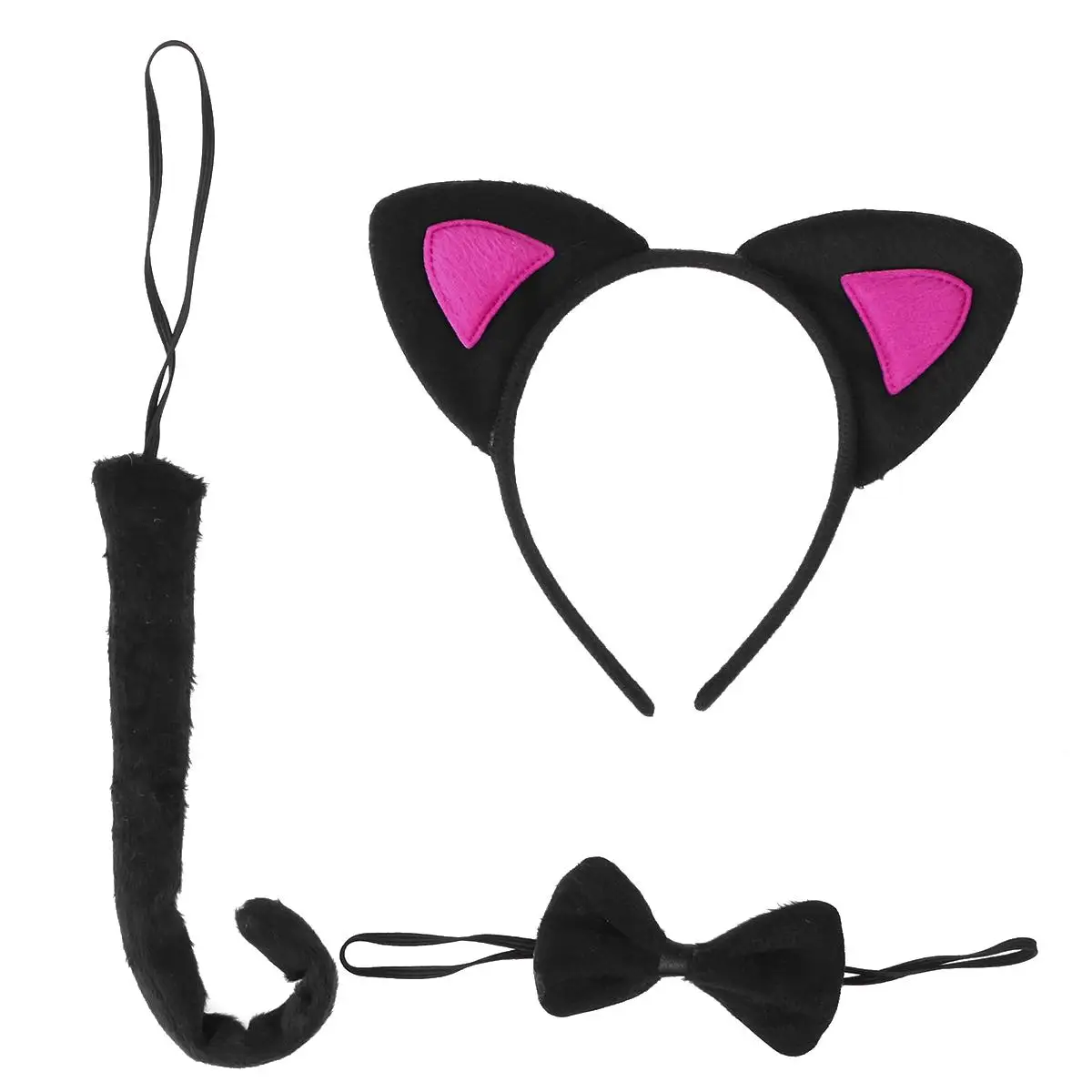 

3 Pcs Cat Ears Headband Bow Tie Tail Set Kids Costume Halloween Party Accessories Cartoon Style Cosplay Props Soft Material