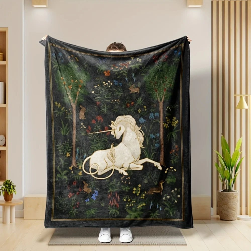 Large Cozy Forest Animal Print Throw Blanket Nap Blanket Fairycore Aesthetic Queen King Size Plush Winter Bed Throws