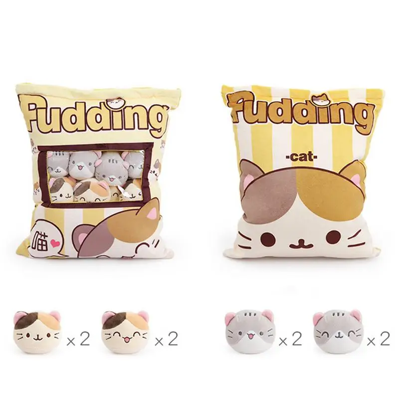 New Pudding Snack Pillow Removable Kitten Snack Bag Pillow Cute Stuffed Animal Cat Doll Pudding Bag Home Decor Pillow Kids Gifts