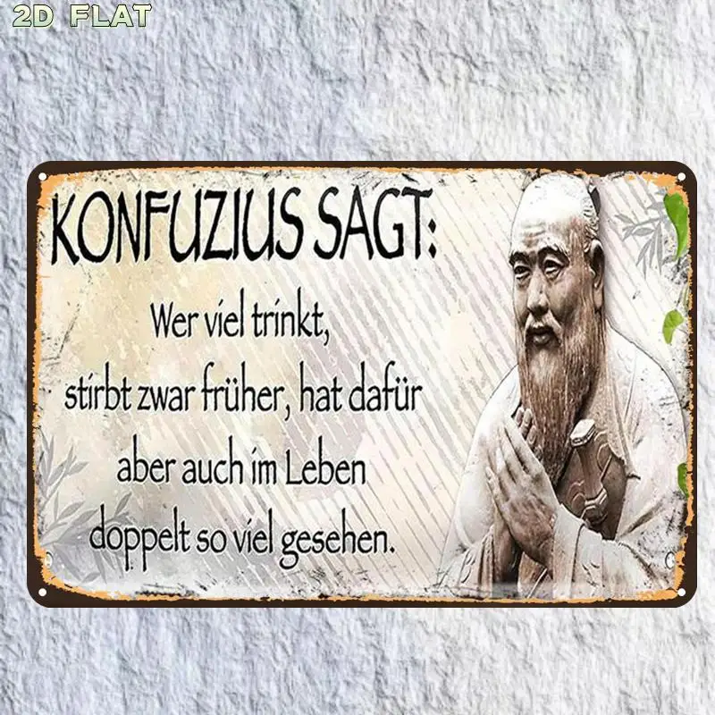 2D Flat Aluminum Confucius Vintage Wisdom Wall Art Pre-Drilled Holes Restroom Indoor Outdoor Garden Decor