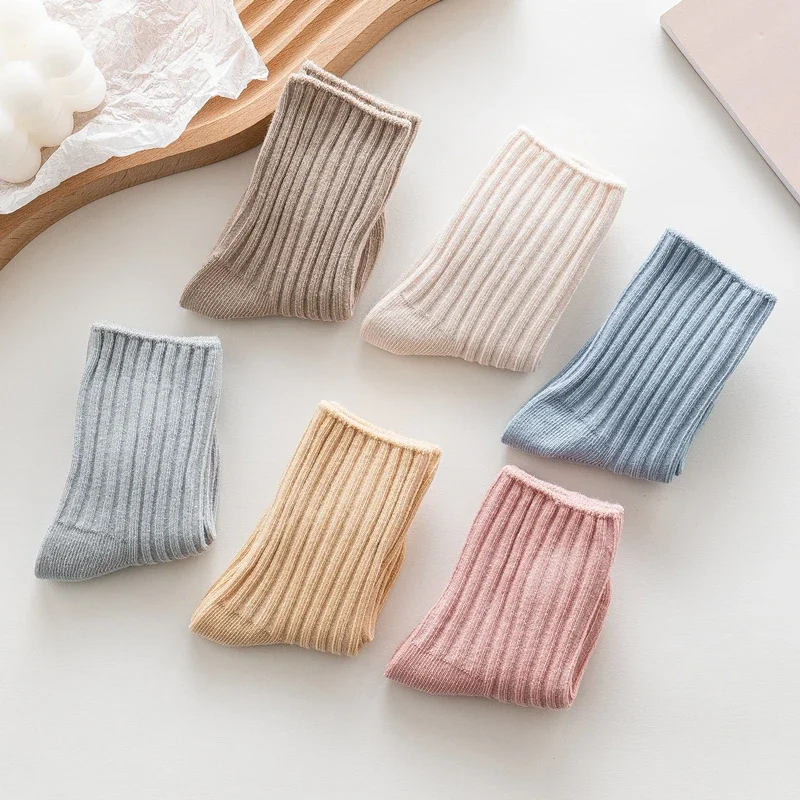 Autumn Winter 100% Cotton Baby Socks for Kids Girls Boy Solid Color Toddler Knitted Socks Children Tube Socks For 0-5 Years