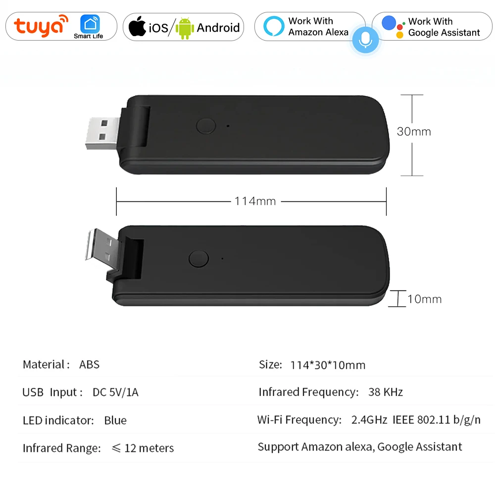 Tuya Infrared WiFi Remote USB Controller Wireless IR+RF for TV Fan Switch AC Smart Home App Voice Control work with Alexa Google