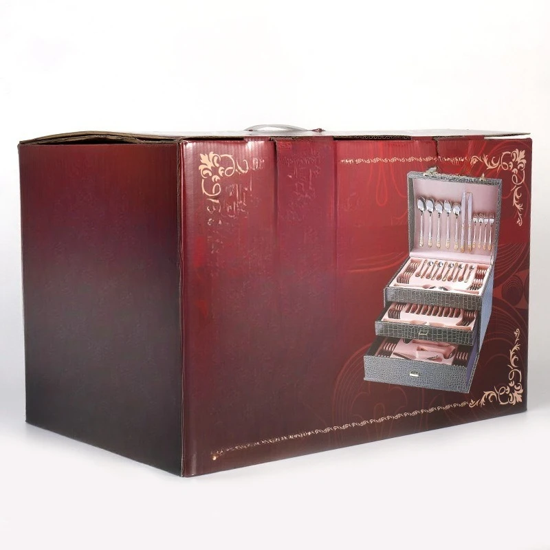 High-end company gift 72-piece set, knife, fork and spoon set, leather box packaging