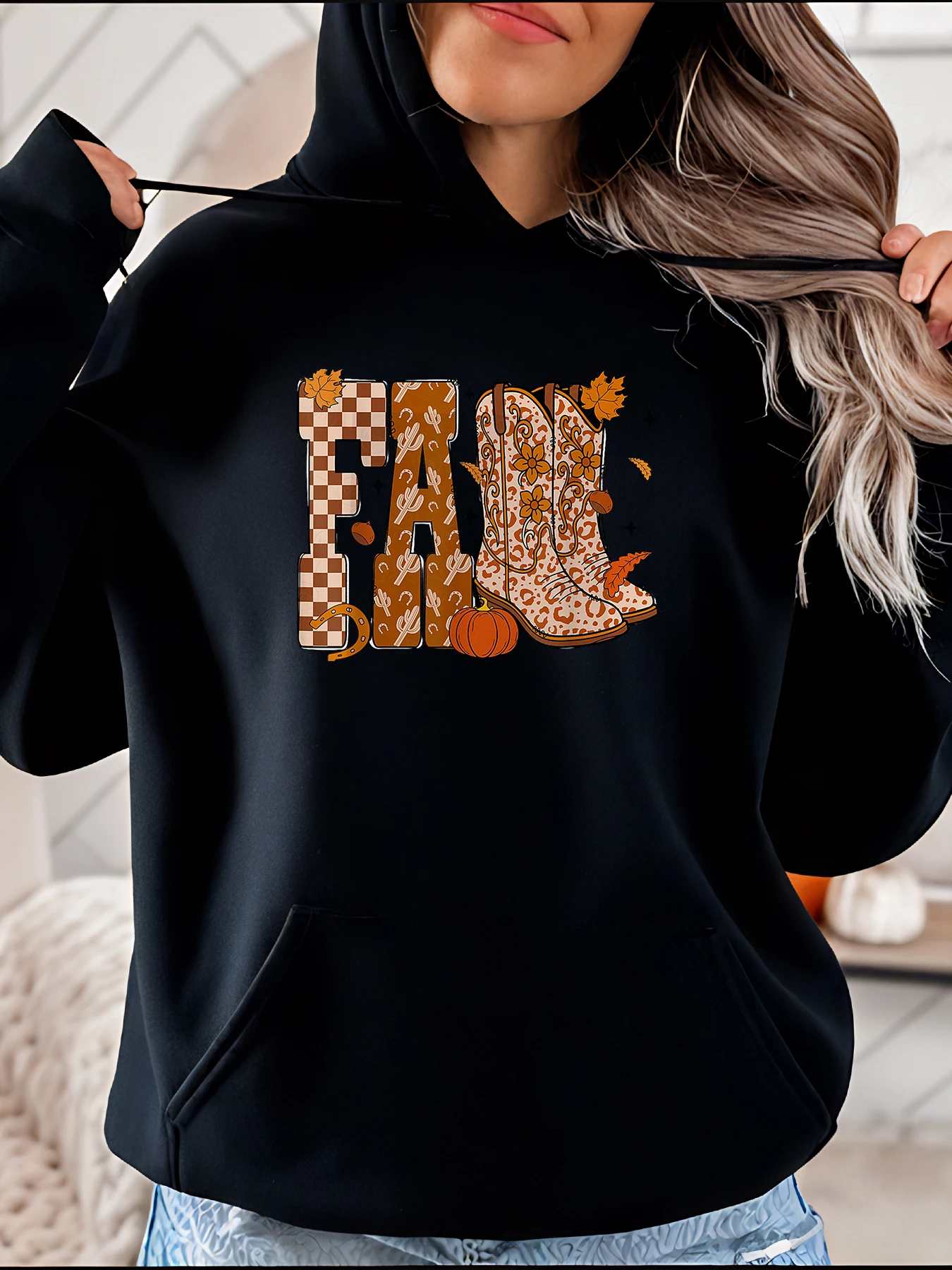 

Осенние сапоги с капюшоном, осенние листья, женская повседневная толстовка с принтом тыквы, уютный осенний наряд