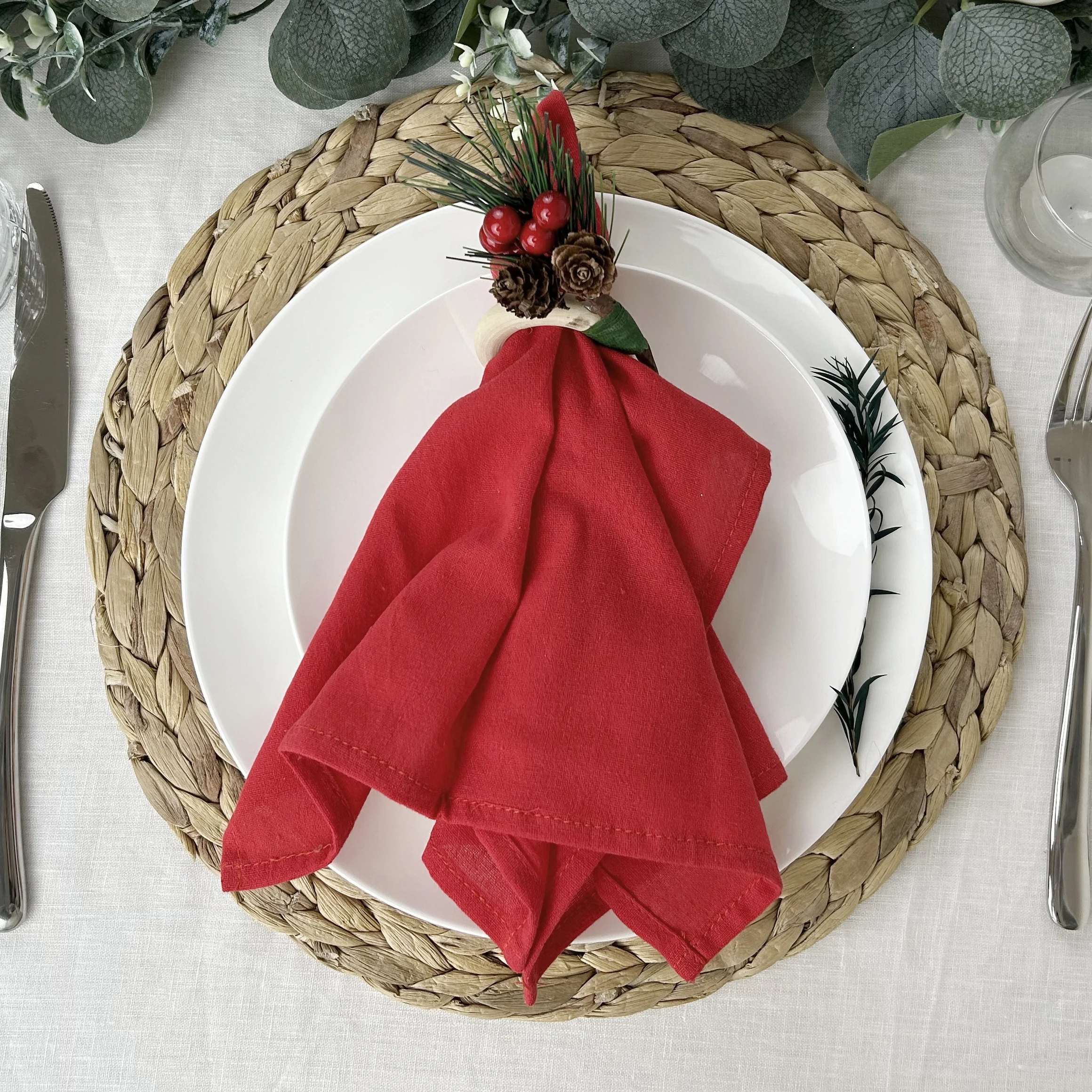 4PC 30X45CM Christmas Cotton Cloth Napkins Dinner Kitchen Tea Towels Table Design Mat Wedding Party Supply Home Banquet Decor