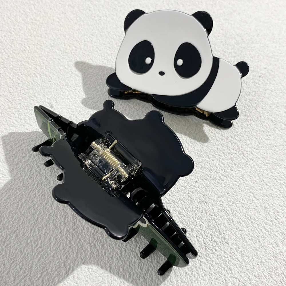 New Design Chinese Black White Panda Bamboo Acrylic Hair Clip Claw For Women Elegant Animal Hairpin Hair Accessories Gifts