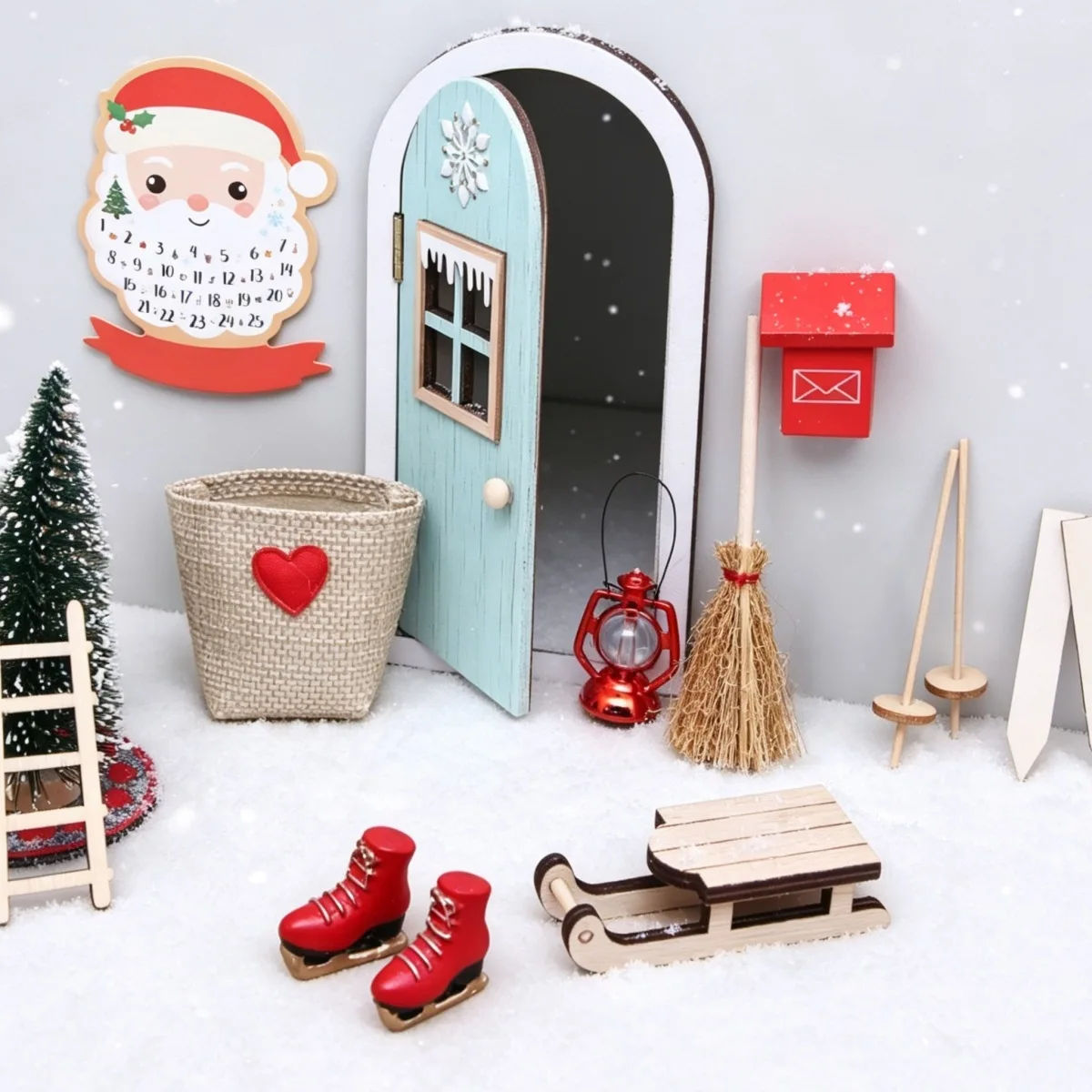 1set Mini Openable Wooden Fairy Door Elf Door Christmas Scene Accessories Miniature Garden Decoration Craft Ornament DIY Prop