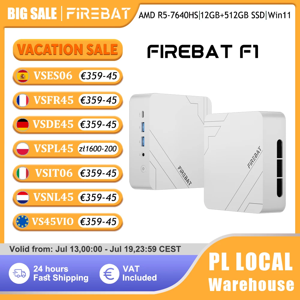 Firebat Mini PC F1 AMD Ryzen 5 7640HS Gaming Desktop 12GB DDR5 512GB SSD Windows 11 pro Wi-Fi 6 USB4.0 Computadora compacta