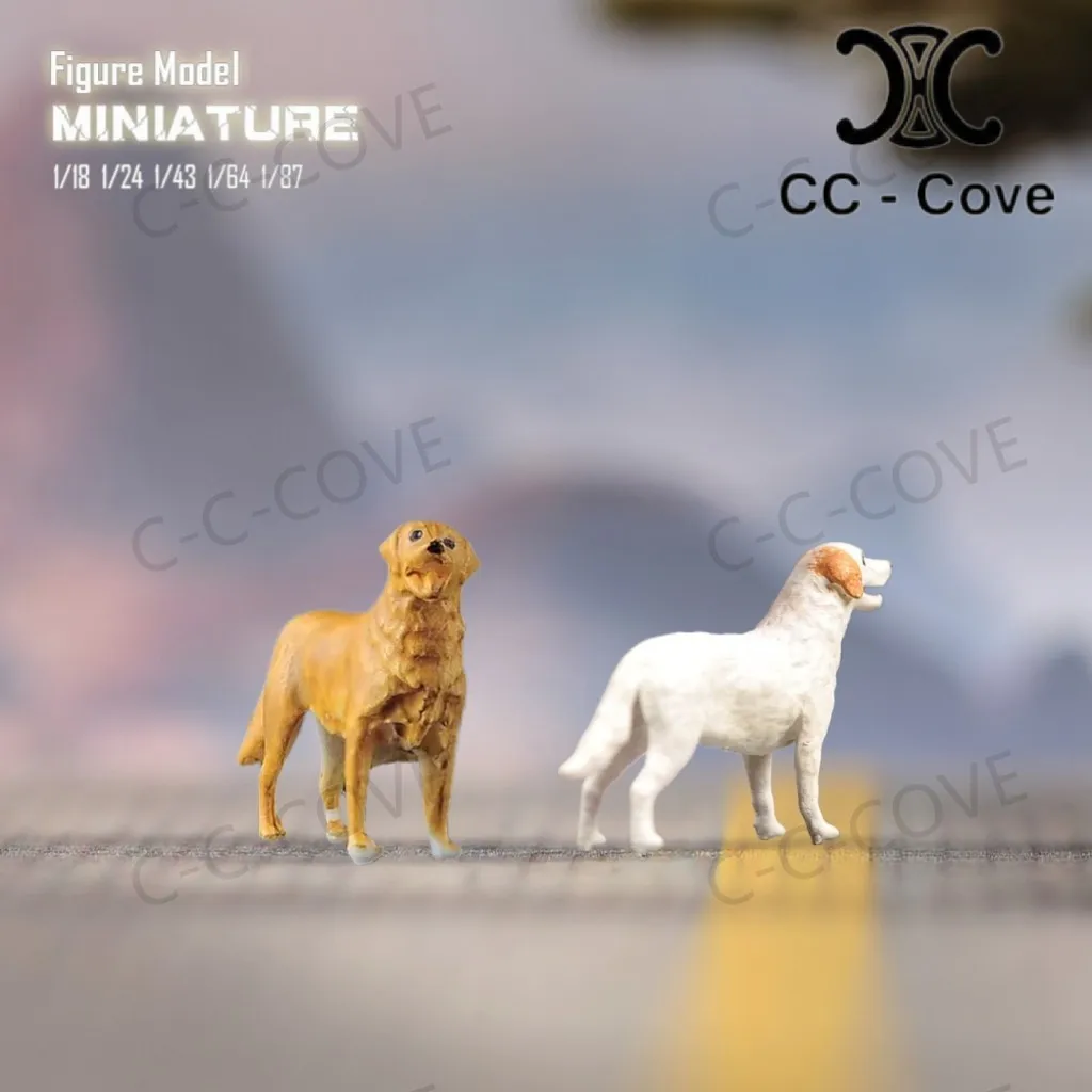 Painted Miniatures 1/18 1/24 1/43 1/64 1/87 Cute White And Yellow Dogs Unpainted Figure Model Toys View Decoration