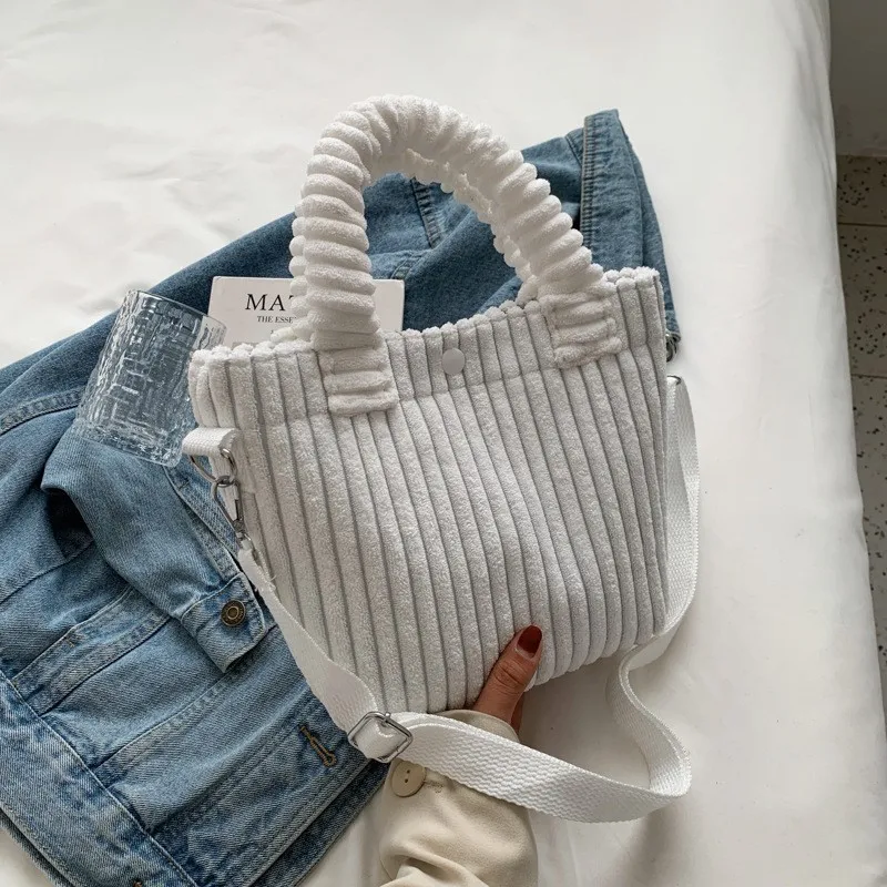 2023 Niche Corduroy Bucket Bag New Autumn And Winter Plush Fashion Crossbody Shoulder Bag Cute Versatile Plush Handbag Tote Bag