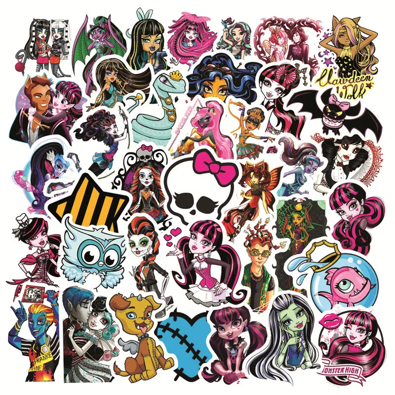 50PCS Anime Monster High Cartoon Decoration Graffiti Water Cup Notebook Trolley Case Computer Helmet Waterproof Sticker