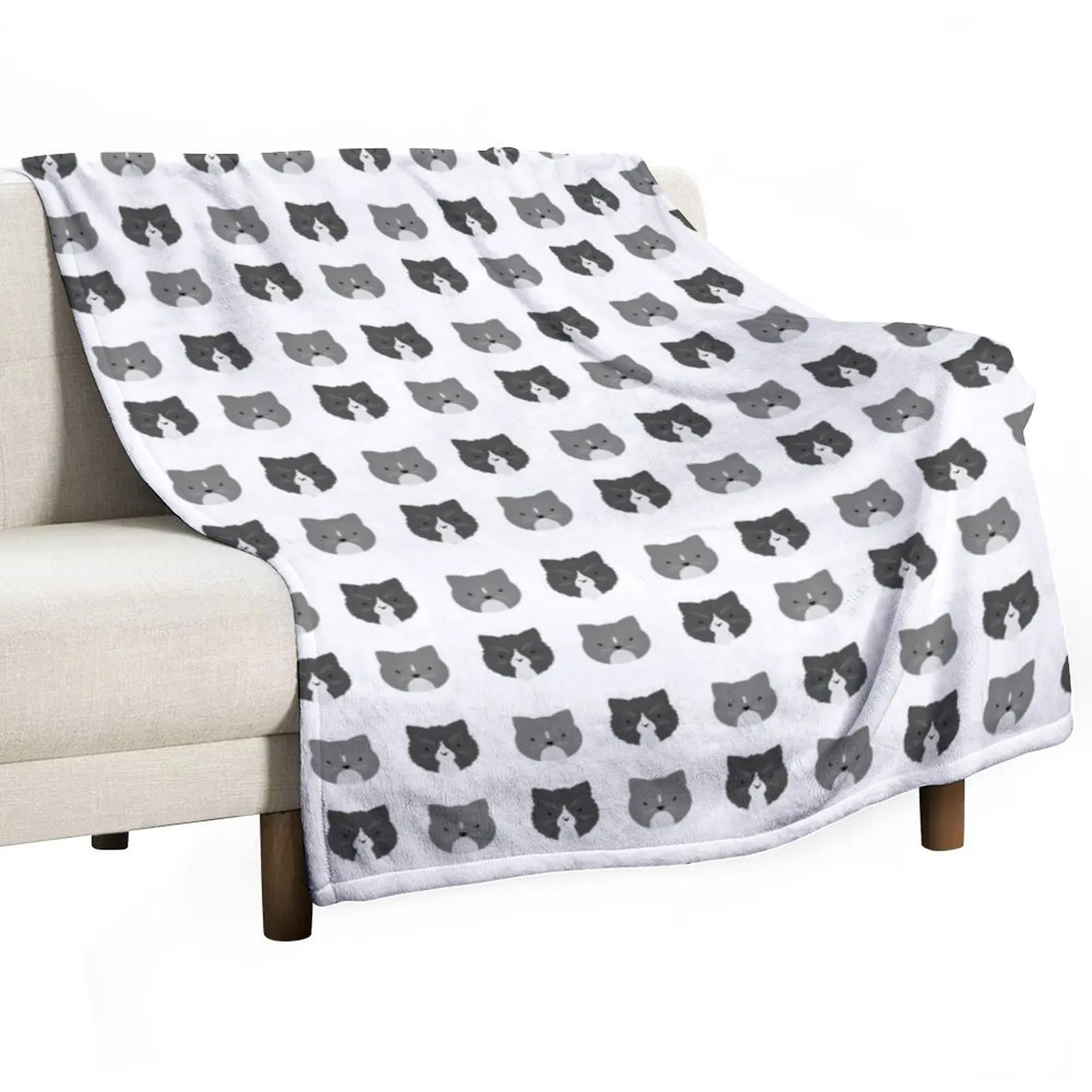 

Grey and Black Tuxedo Cats Head Pattern Throw Blanket Bed Multi-Purpose Extra Large Throw Hair Blankets