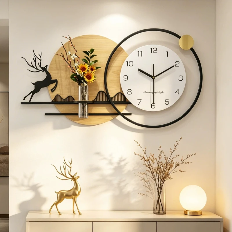 Minimalist Decorative Paintings Watch Home Decor Living Room Bedroom Sofa Mute Wall Clock Hydroponic Green Plants Foyer Clock