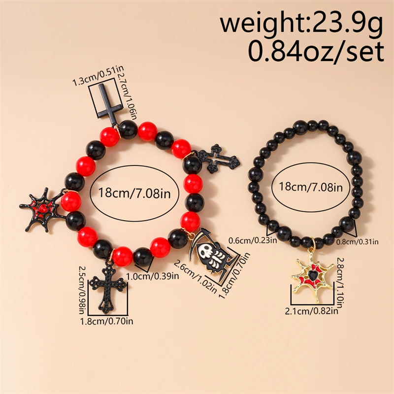 2 Stück/Set, modisches, handgefertigtes Armband mit Perlen für Damen, Halloween-Spinnen- und Kreuzanhänger, Armbänder für Mädchen, Party- und Festivalschmuck, Geschenk. – Detail 3