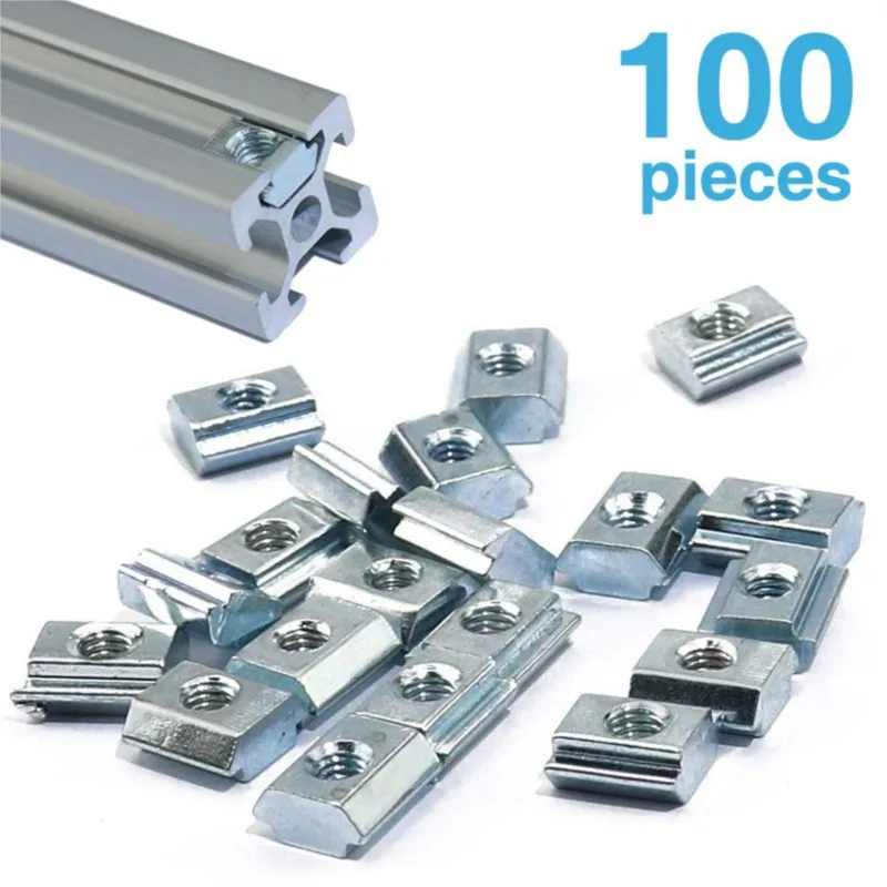 100 pçs/set 2020 M3 M4 M5 T Slide Nut Fastener Galvanizado T-Slot Porcas para 20 Série Perfil de Extrusão de Alumínio