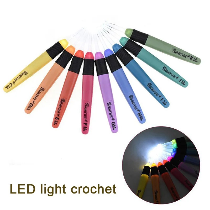 1/8/9pcs Multipurpose Led Light Up Crochet Hook Durable Light Up Weave Sewing Knitting Tools For Home Diy Handmade Lovers Gift