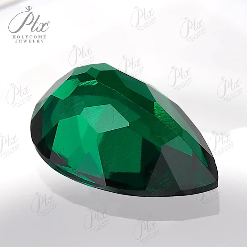 Lab Grown Zambian Emerald Pear Shape Hydrothermally Hand-Cut Embracing Inclusions and Crack with AGL Certificate Wholesale Price