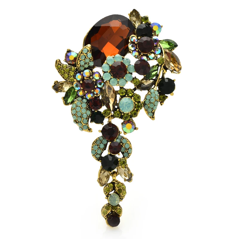Wuli&baby Luxury Crystal Flower Brooches For Women 3-color Palace Style Flower Party Office Brooch Pin Gifts