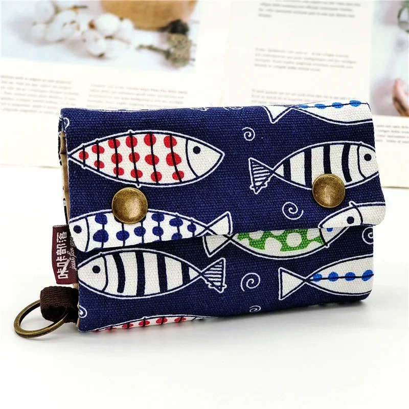 Canvas Cartoon Totoro Cat Printed Dog Women Fold Short Wallet Organizer Cute Mini Money Key Bag Coin Pocket Purse for Children