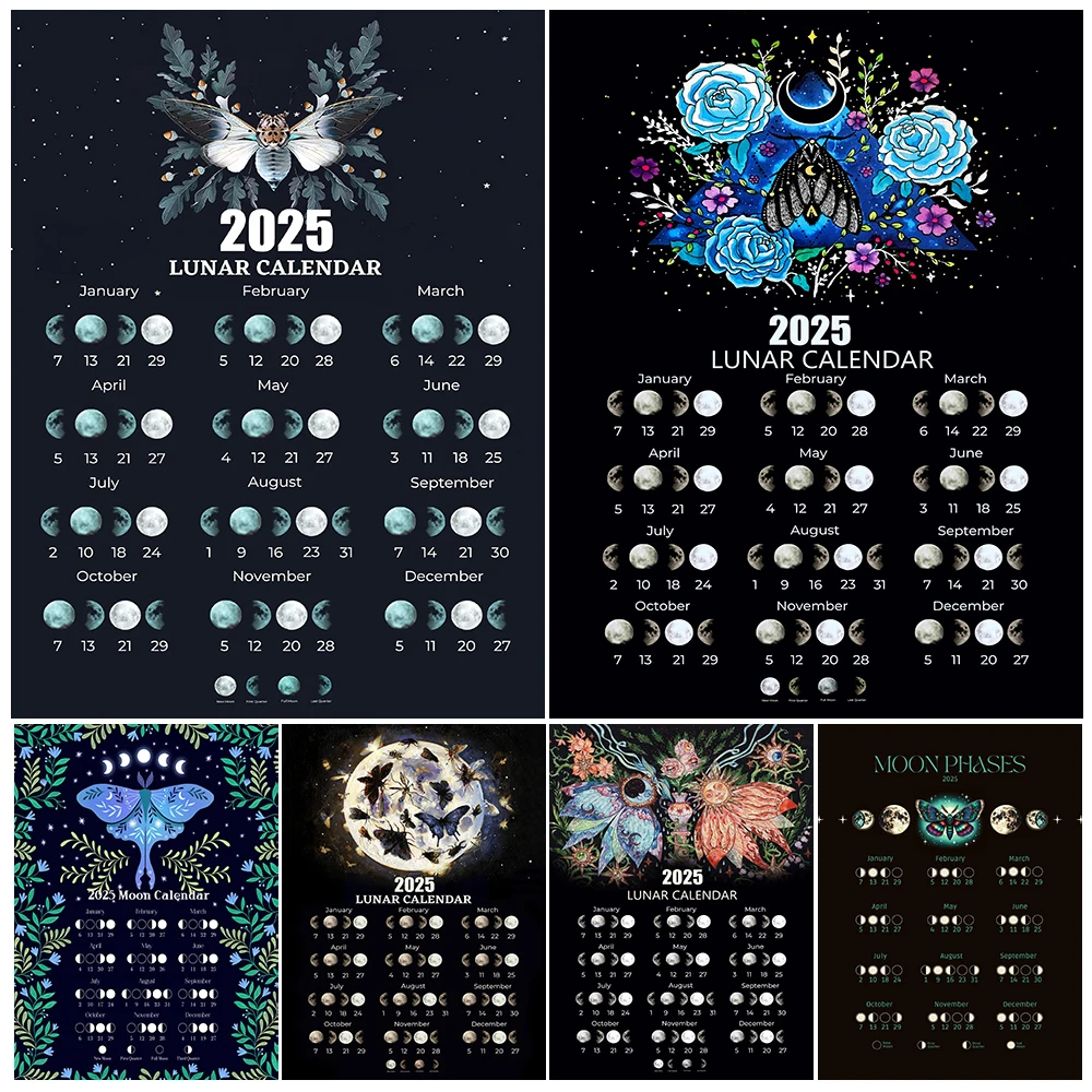 

Magic Moth And 2025 Moon Phase Calendar Wall Art Canvas Painting,Divination Moon Phases Art Poster Print Home Decor Unframed