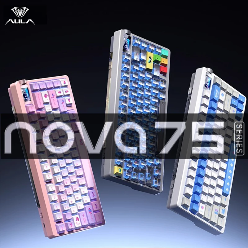 Teclado mecánico Aula NOVA75 MAX con pantalla de 1,14 pulgadas, teclado inalámbrico Bluetooth de 10000mAh para juegos, junta de perilla de Metal, intercambio en caliente