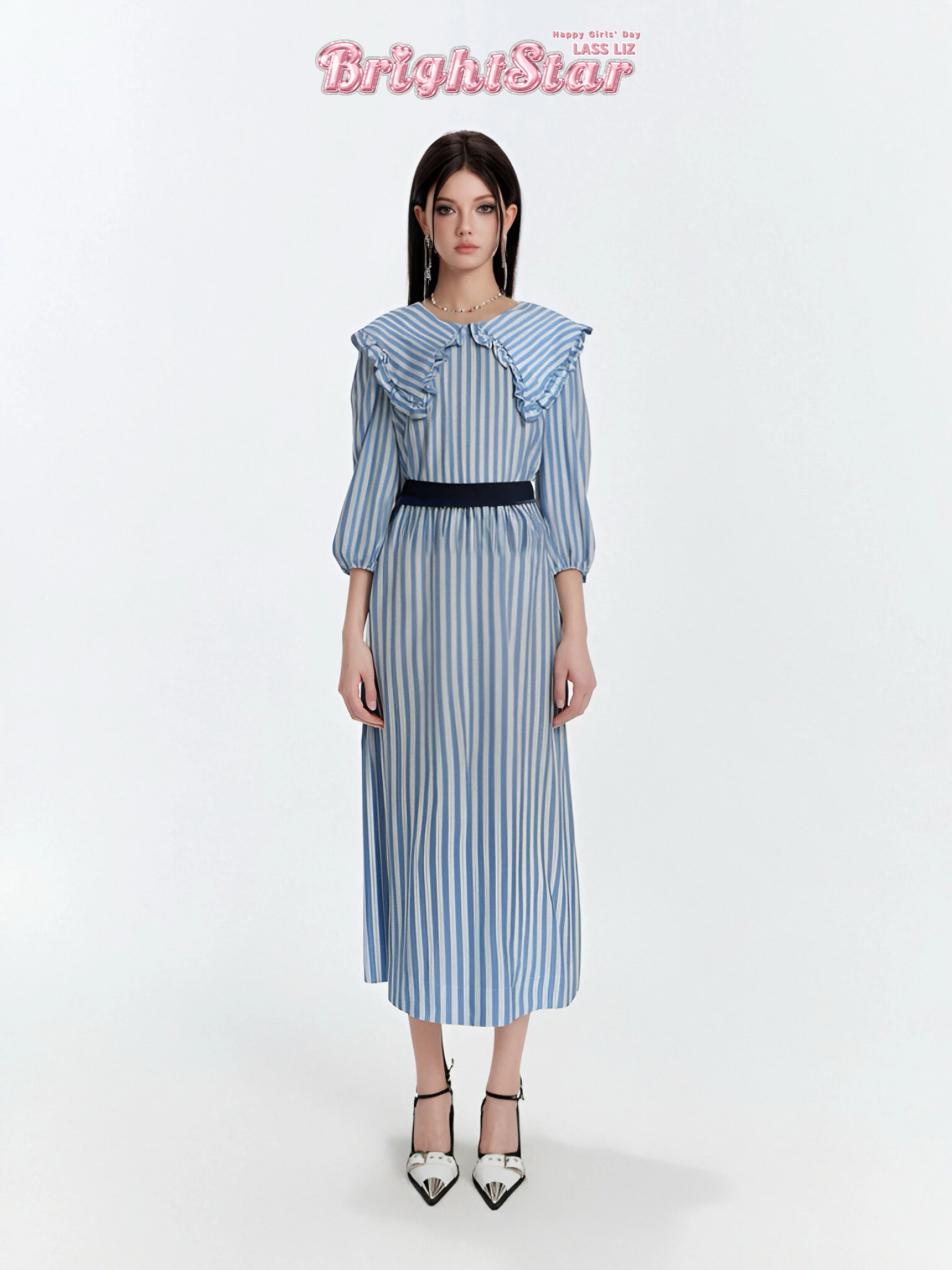 

Оригинальный дизайн LASS LIZ Комплект для поездок на работу Fre Молодежная сине-белая полосатая юбка irt f Хлопковая длинная свеча круглая Ne Ensemble