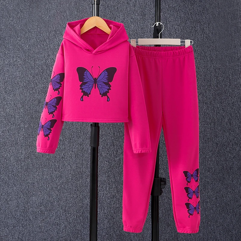 

Two Piece Set Of Cute Butterfly Printed Hoodies And Pants For Autumn And Winter Girls Princess Daily Casual Party Costumes