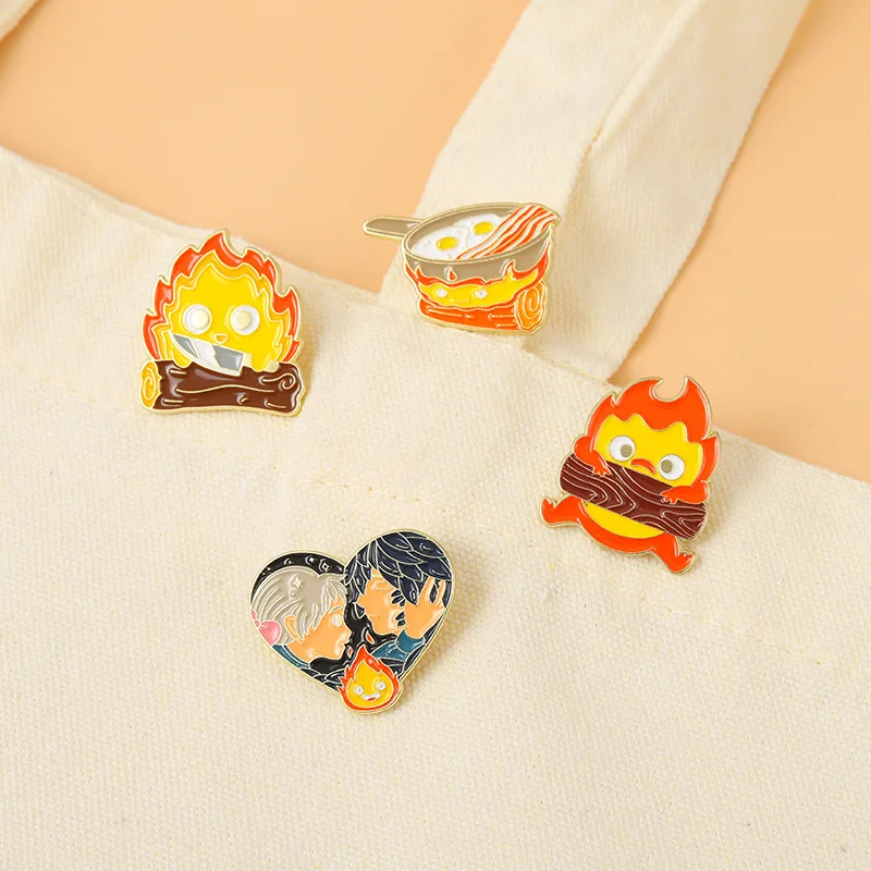 Brooch, cute match, small flame, metal badge, animation peripheral clothing accessories
