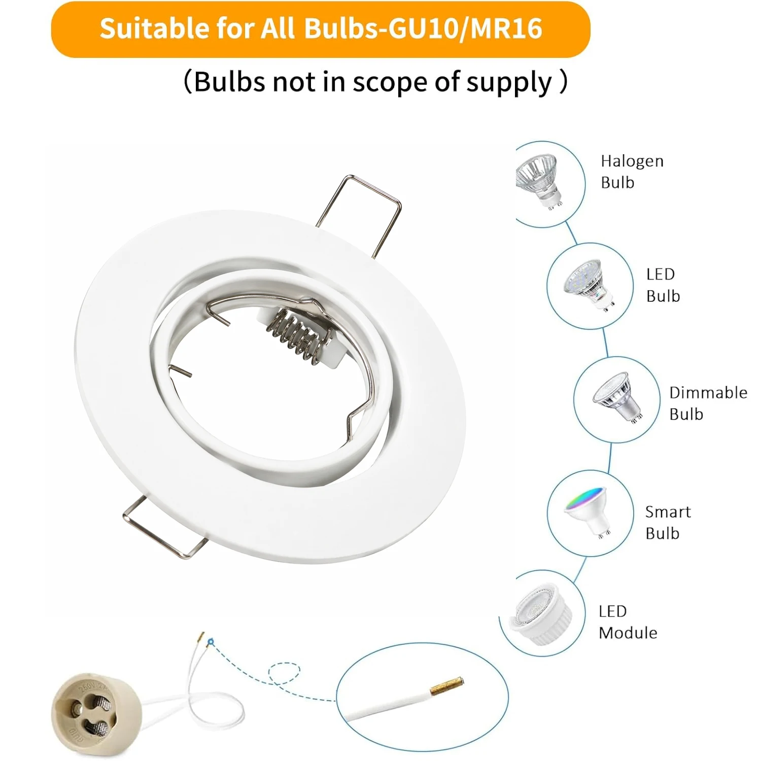 JOYINLED Recessed Downlight Housing Round GU10 MR16 Holder White Lamp Base LED Ceiling Light Frame Spotlight Fixtures