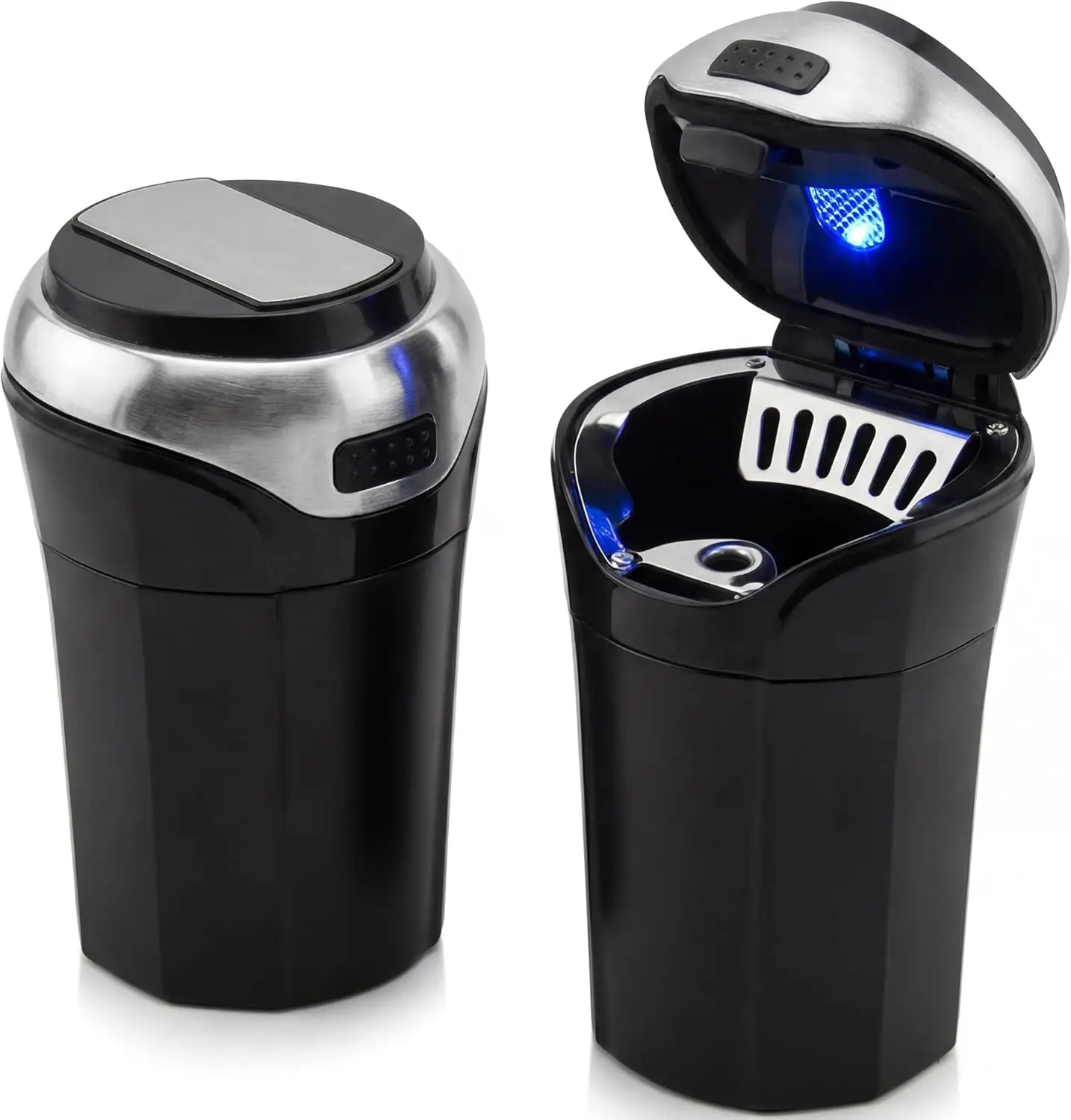 

Съемная автомобильная пепельница из нержавеющей стали с синей LED-подсветкой, крышкой и съемной зажигалкой для большинства подстаканников