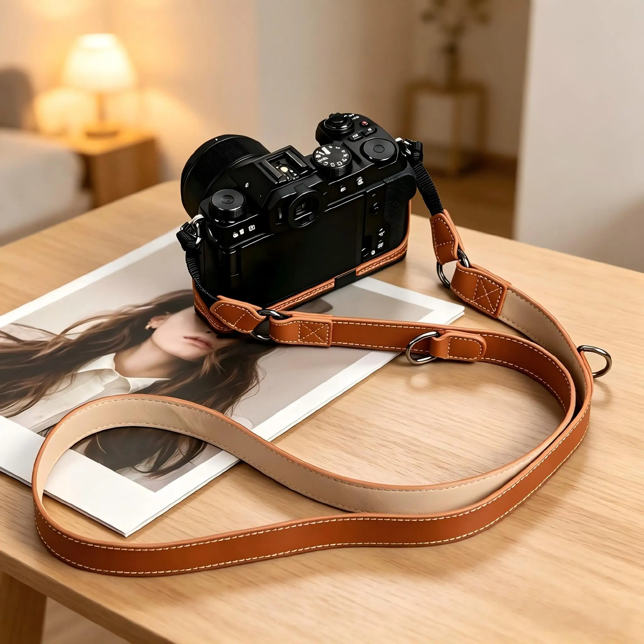 PU Leather Camera Strap, Adjustable Shoulder Neck Strap Quick Release, Wide Padded For Sony A7M4 A7C Fujifilm X-T5 Canon R50 R10