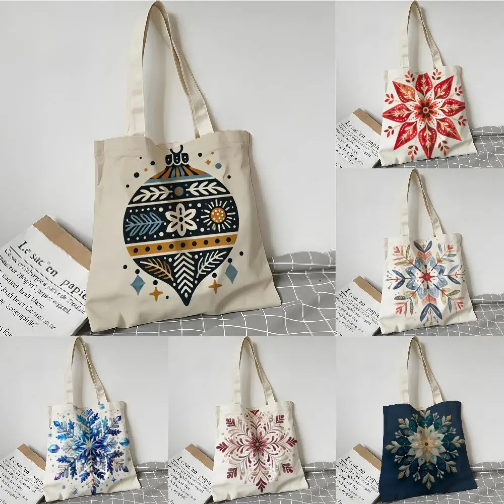 Bags Shopping Grocery Reusable School Girl Gift Tote Bag for Women Aesthetic Colorful snowflake hexagonal maple leaf print