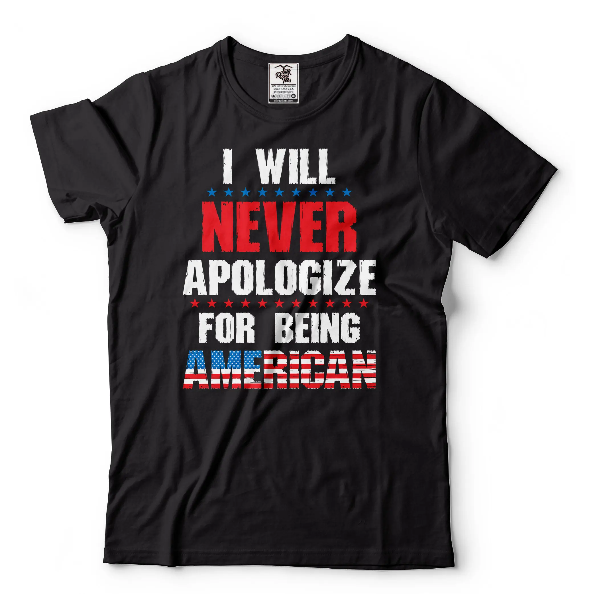 Men'S I Will Never Apologize For Being American T Shirt Usa Patriotic S Us Flag 4Th Of July Him Her