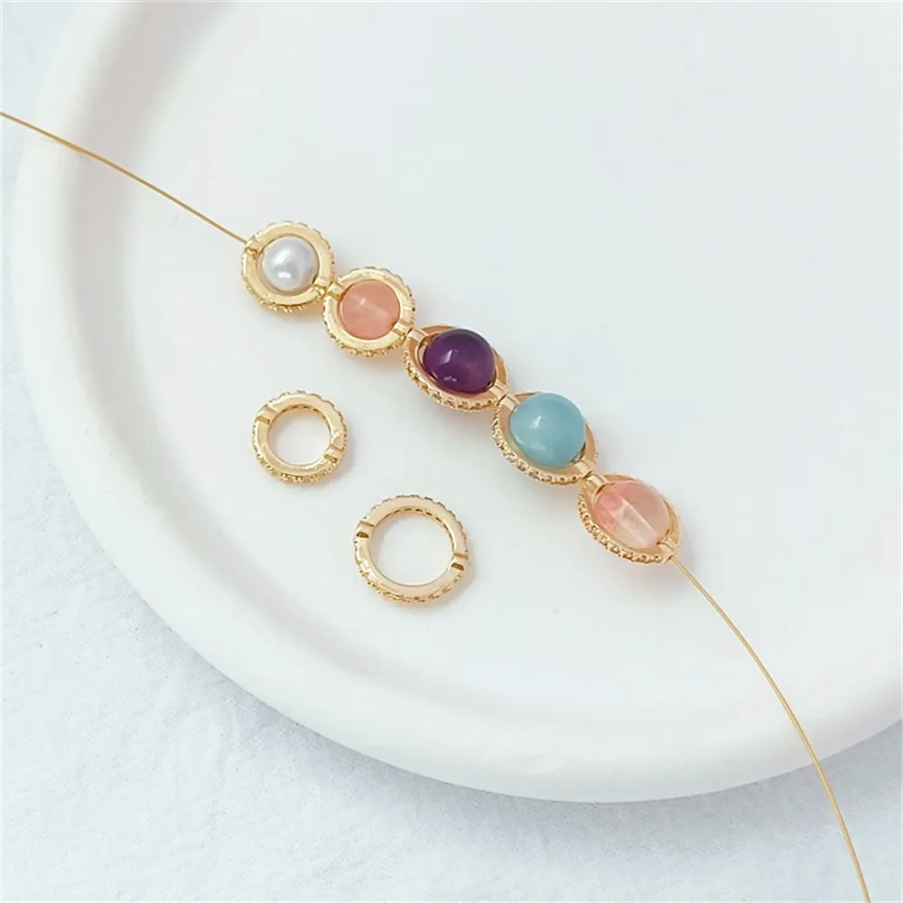 14K Gold-plated Micro-inlaid Zirconium Lace Beaded Ring, Ring Handmade DIY Pearl Bag, Beaded Ring, Beaded Jewelry Accessory