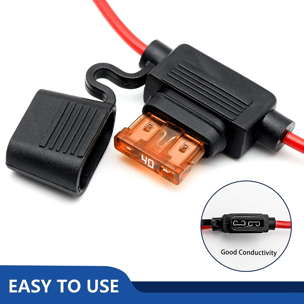 

6 Pack 10 AWG Inline Fuse Holder Waterproof - 12 Volts Fuse Holder for 40A Blade Fuse for Truck, Automotive, Marine, Industrial