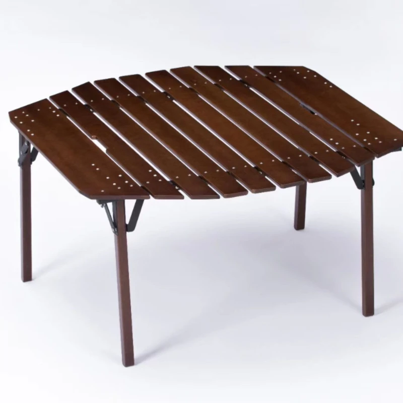

Outdoor octagonal table portable integrated storage beech table camping picnic barbecue folding table camping self-driving