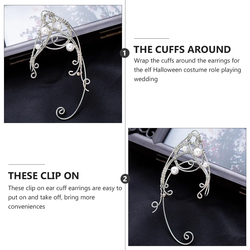 2Pcs Metal Ear Cuff Clip on Earrings Elf Shape Fashionable Lightweight Stay Put Design for Women Occasions