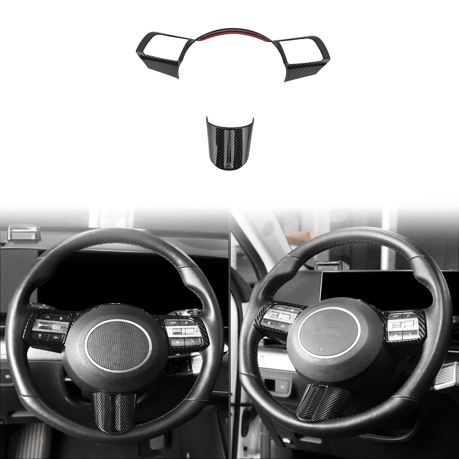

Carbon Fiber Style Inner Steering Wheel Button Frame Trim Cover For Hyundai Kona SX2 2024