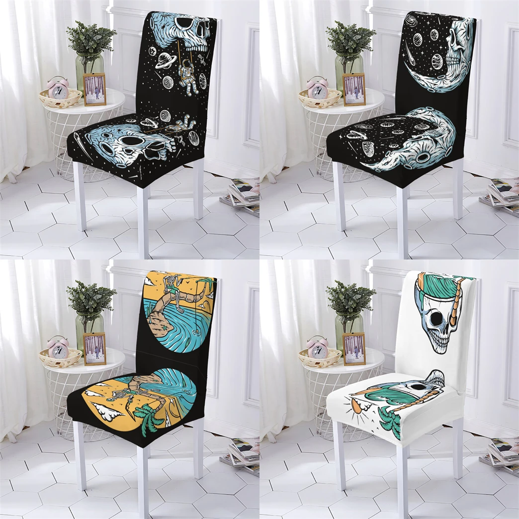 

Skull Style Office Chair Cover Modern Dining Chairs Covers Cartoon Skull Pattern Spandex Elastic Chair Slipcover Home Stuhlbezug