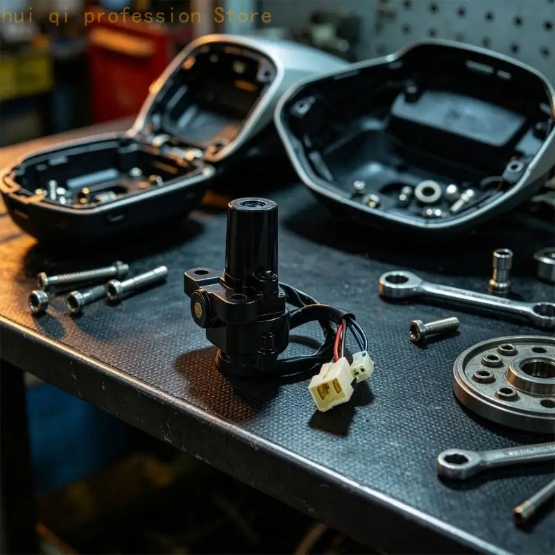 Motorrad-Ersatzschloss mit schwarzem Schlosskörper, silberner Metallkappe, zwei Schlüsseln und einem Set mit zwei elektrischen Kupplungskabelbäumen. – Detail 8