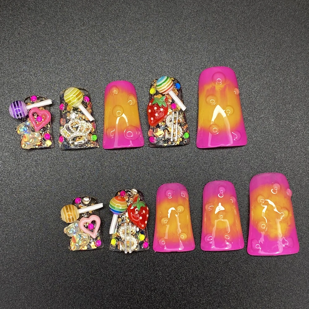 

Набор из 10 шт. накладных ногтей с УФ-гелем, глянцевых, ручной работы, с эксклюзивным дизайном, разноцветные, для декора, для вечеринок