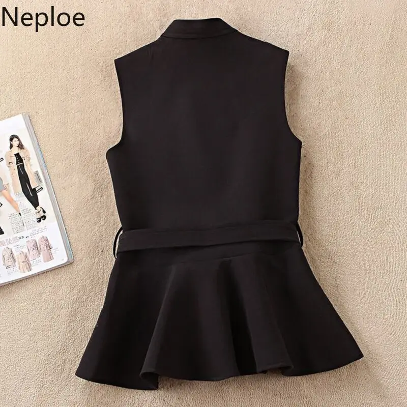 Neploe Ruffles Tank Tops Women Korean V Neck Sleeveless Office Lady Camis Spring 2024 Solid Lace Up Slim Fit Female Vest 1B502