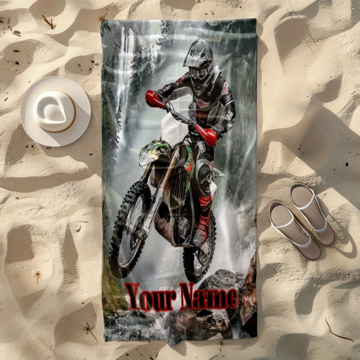 Custom Motocross Beach Towel Personalized Name Dirt Bike Rider Microfiber Bath Towels Soft Quick Dry Pool Accessories Gift