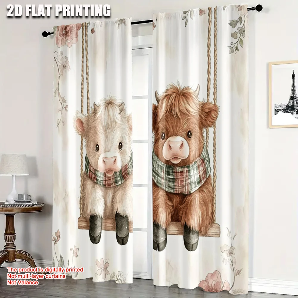 

2pcs, Popular Curtain Panels 2D plane printing Cow Swing Decorative Print Versatile Polyester (without rod) Festive Perfect for