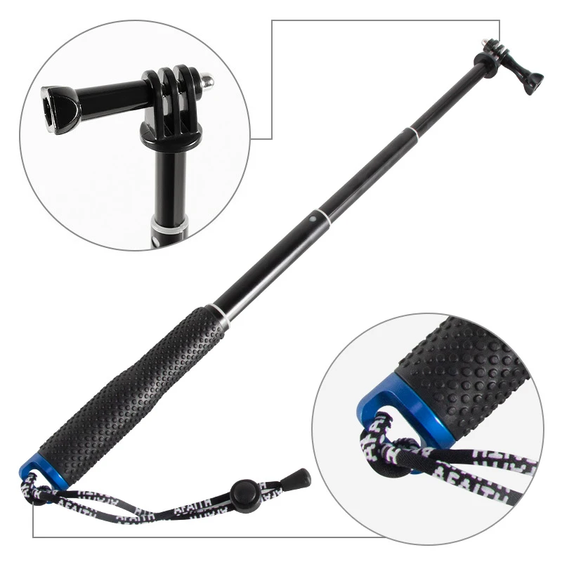 Extendable Handheld Aluminum Alloy Selfie Stick Telescoping Pole for GoPro Hero 9 8 7 6 5 OSMO Action Xiaoyi SJCAM Eken