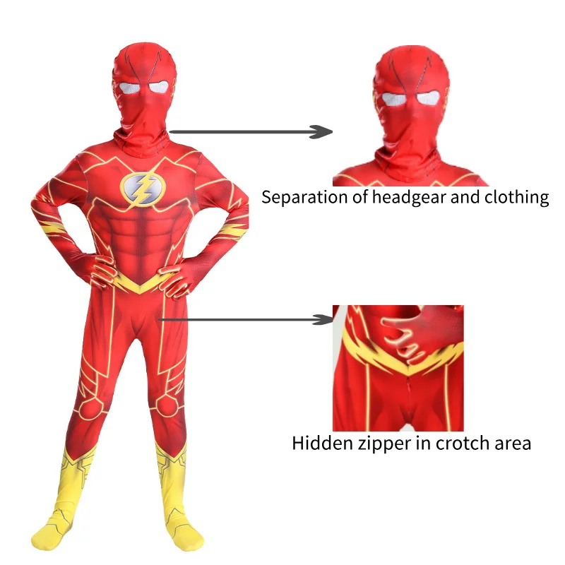 Boys Cosplay Costume Kids Flash  New Year Carnival Party Fancy Dress with Headgear Mask Sets