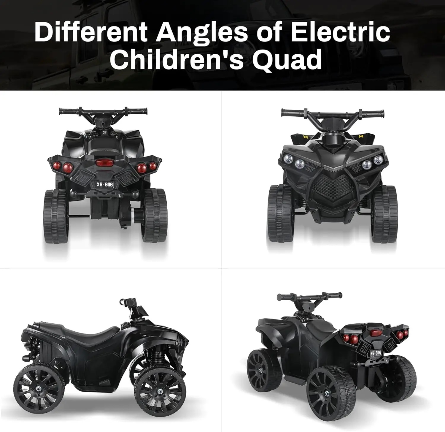 Kinder fahren auf ATV, elektrisches Gelände-Quad-Auto, 6 V, batteriebetrieben, mit Musik, Licht, Schwarz
