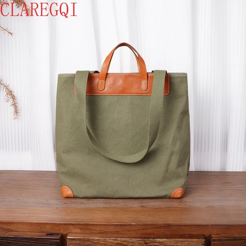CLAREGQI  Hot Style All Match Women Bags Large Capacity Hand Bags Commuting Canvas Bags Leisure Cowhide Purse Shoulder Bag